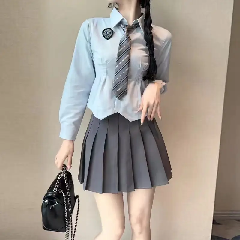 Jk Waist Trimming Shirt Women's Long-sleeved Hot Girl Pleated Skirt Uniform Suit