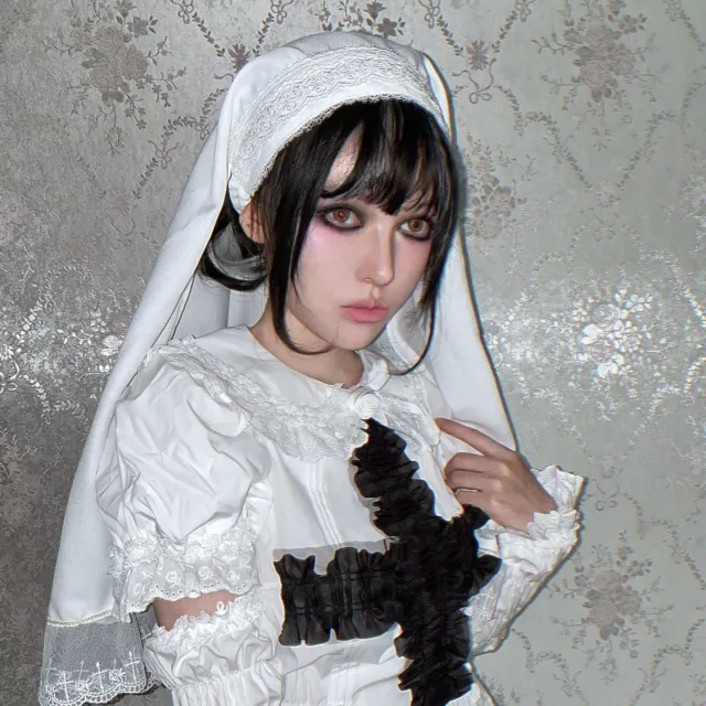 Nun Gothic Dark Lolita Accessories Elastic Band Black And White Headband White Nun Scarf - Shop at LoveMi