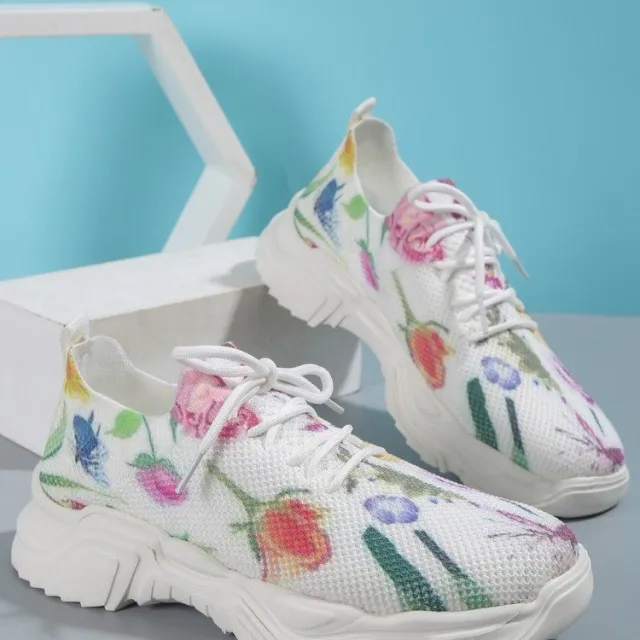 Casual Flower Sports Shoes Women Flat Bottom Plus Size H16 Color 38 - Shop at LoveMi