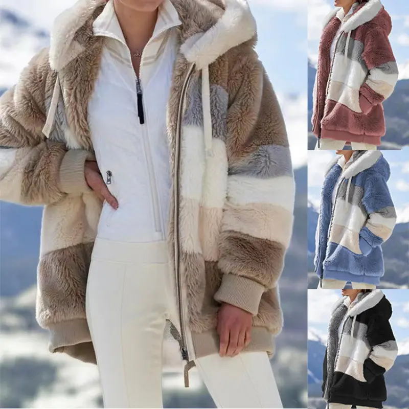 Womens Warm Hooded Loose-fitting Coat