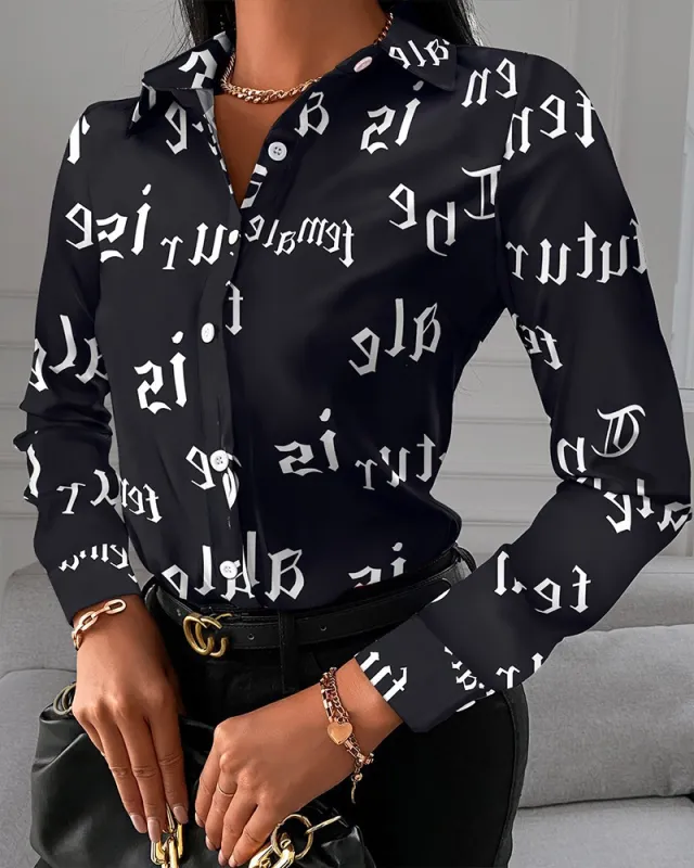 Women's Clothing Spring And Autumn Women's Shirt Black Letter - Shop at LoveMi
