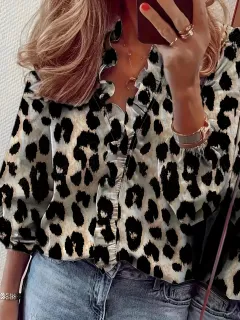 Ruffled Fashion Casual Women's Blouse - Leopard Print - View 1