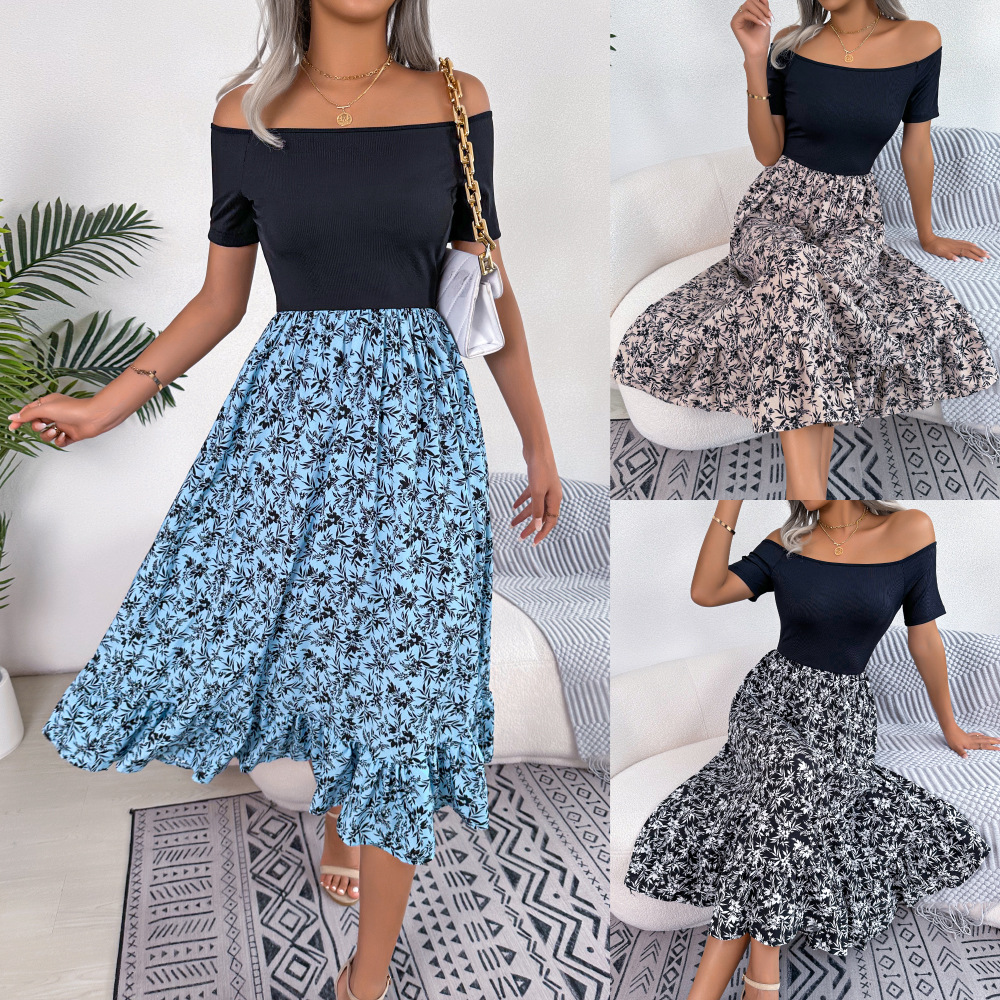European And American-style Casual Off-shoulder Floral Dress