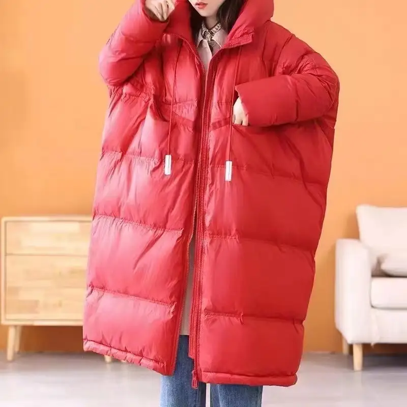 Autumn And Winter Warm Thick Hooded Mid-length White Duck Down Jacket Women