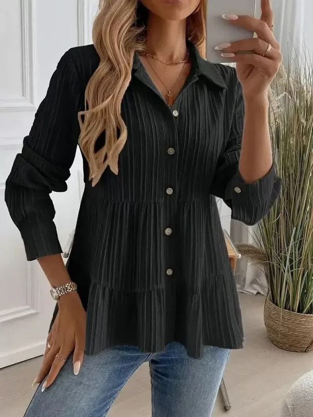 Women's Casual Versatile Long Sleeve Shirt Black - Shop at LoveMi