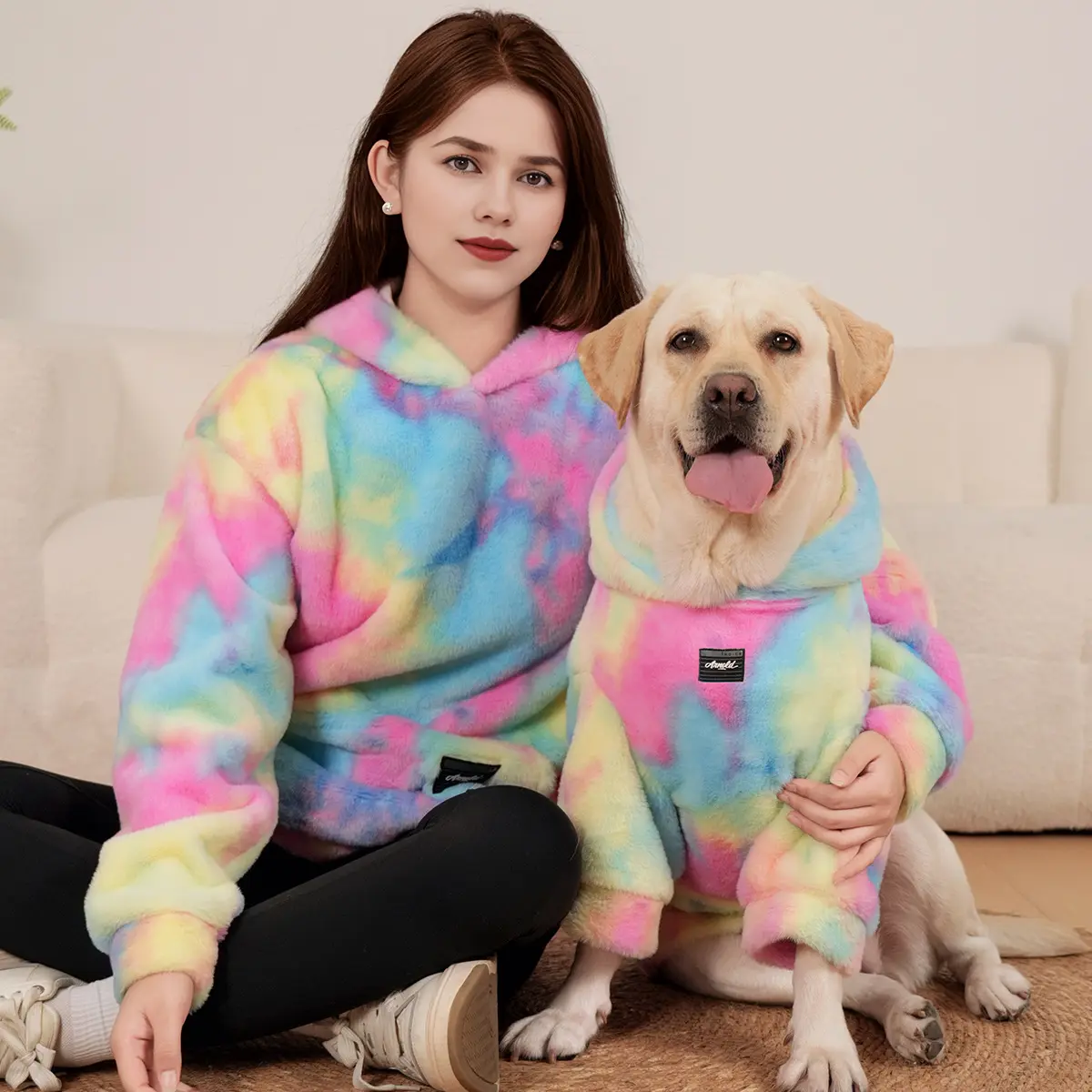 Pet Hoodie Tie Dye Rabbit Fur Rainbow-colored