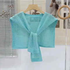 Knitted Shawl Matching Shirt Skirt Outer T-shirt Small Waistcoat - Water Blue - View 1