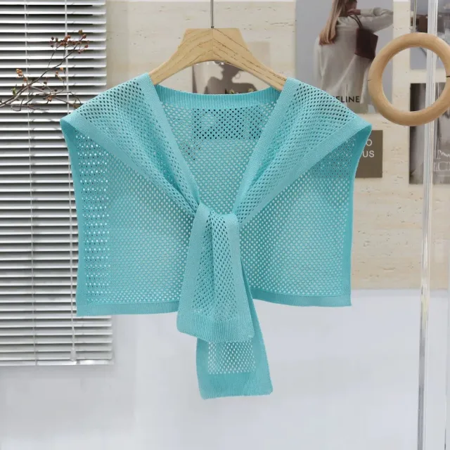 Knitted Shawl Matching Shirt Skirt Outer T shirt Small Waistcoat Water Blue - Shop at LoveMi