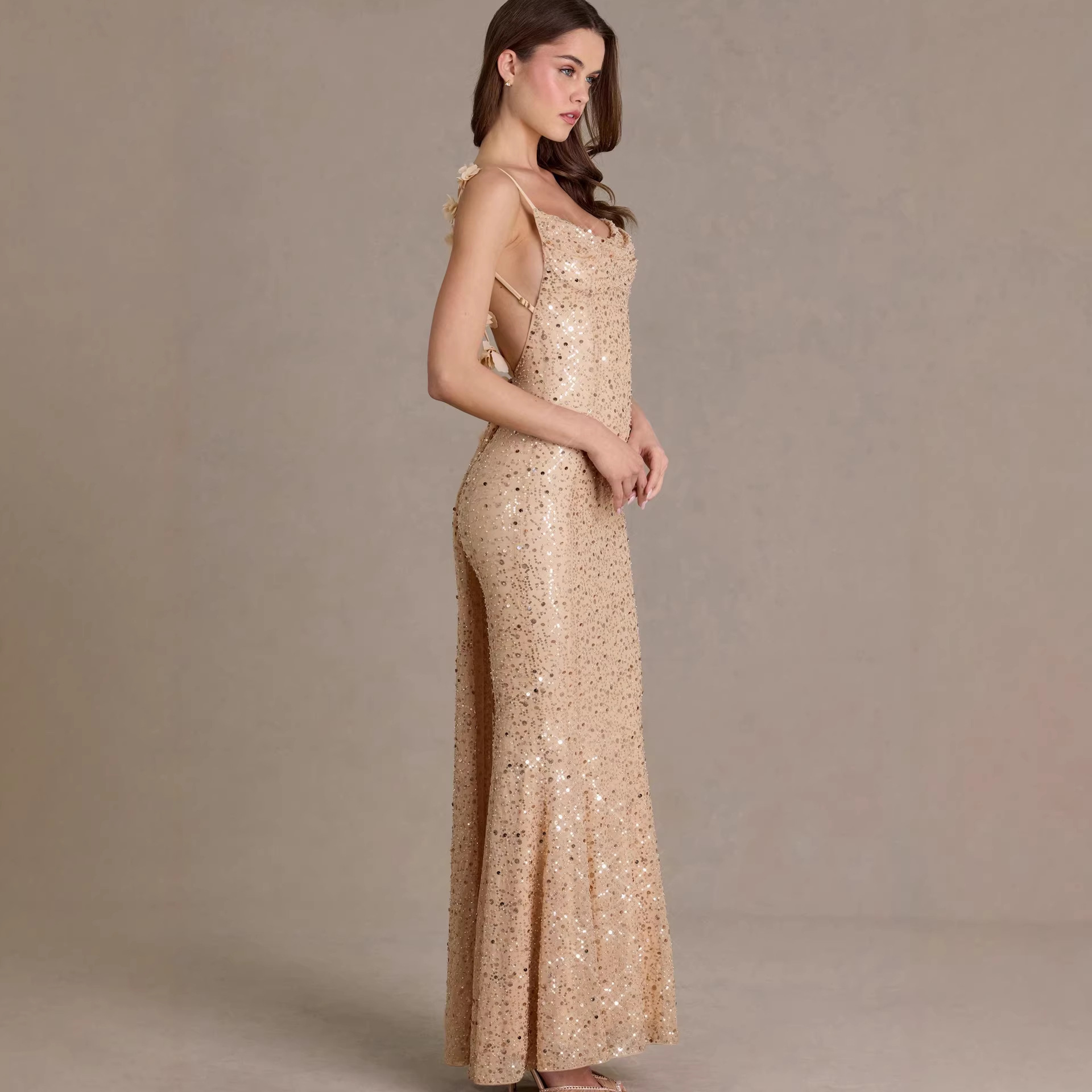 Sequin-beaded Tube Strap Backless Slim-fit Mermaid Maxi Dress 3