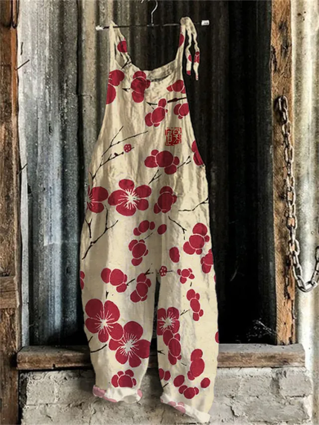 Women's Autumn And Winter Printing Retro Wide Leg Jumpsuit No 17 Flower 4Xl - Shop at LoveMi