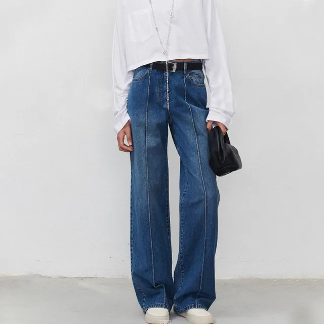 Jeans Women's Three dimensional Stitching Straight Dark Blue - Shop at LoveMi