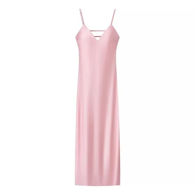 Golden Holiday Party Dress Silk Satin Texture Midi Skirt Sling Dress Pink - Shop at LoveMi