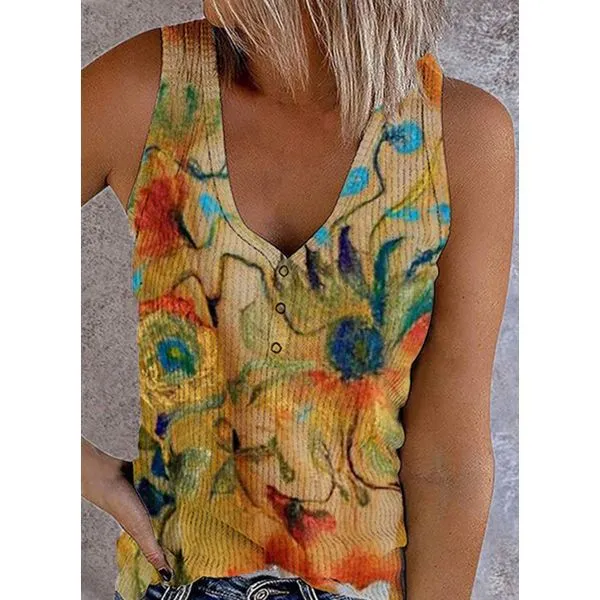 New Women's European And American Graffiti 3D Printing Casual V neck Sleeveless Vest Kkf10N21121Nh - Shop at LoveMi