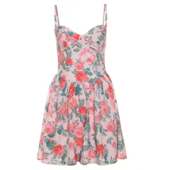 Women's High Waist Floral Slip Dress Backless - Pink - View 1