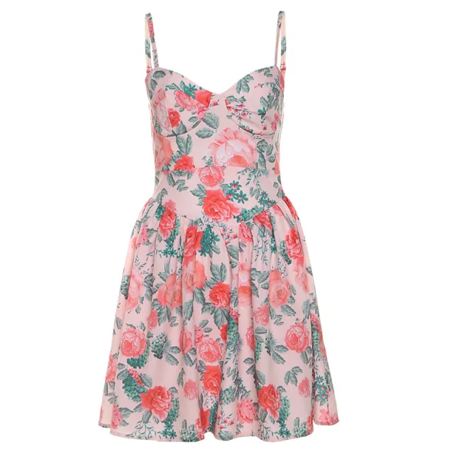 Women's High Waist Floral Slip Dress Backless Pink - Shop at LoveMi