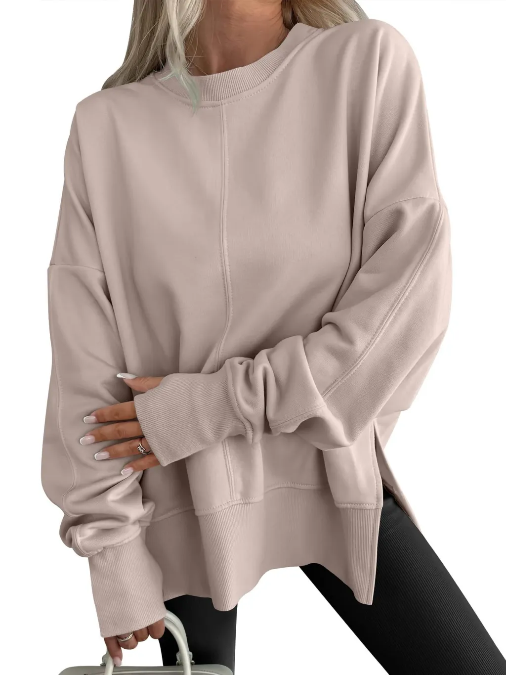Fashion Casual Round Neck Pullover Loose Sports Long-sleeved Sweater - Light Khaki