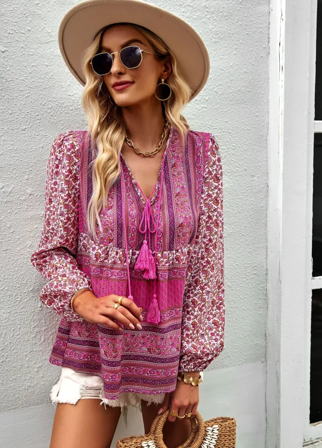 Bohemian Temperament Shirt Spring And Autumn New Pink - Shop at LoveMi