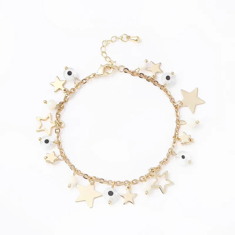Gold Five-pointed Star White Devil Eye Bracelet - Golden White