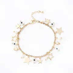 Gold Five-pointed Star White Devil Eye Bracelet - Golden White - View 1