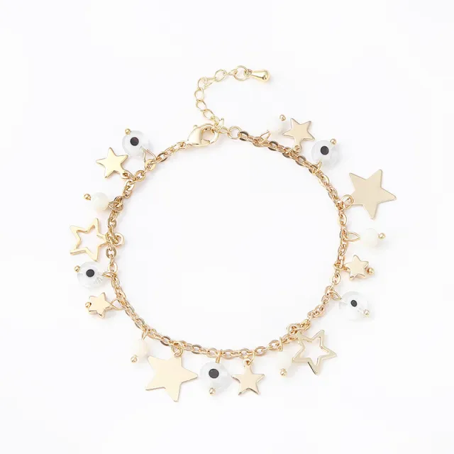 Gold Five pointed Star White Devil Eye Bracelet Golden White - Shop at LoveMi