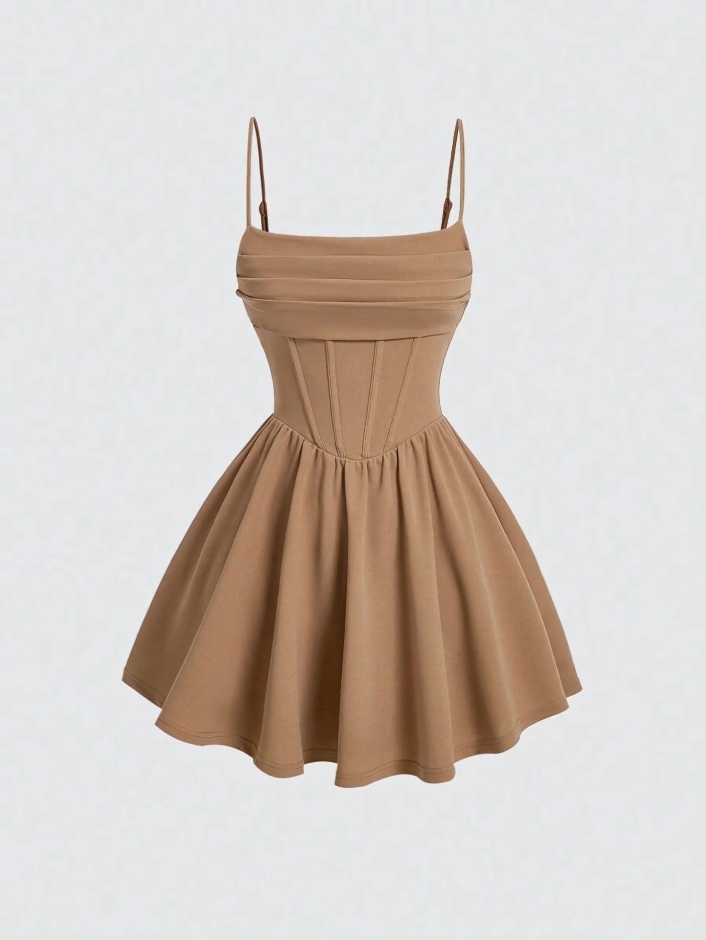 Sexy Dress Solid Color Pleated Back Zipper Sling Dress - Image 7