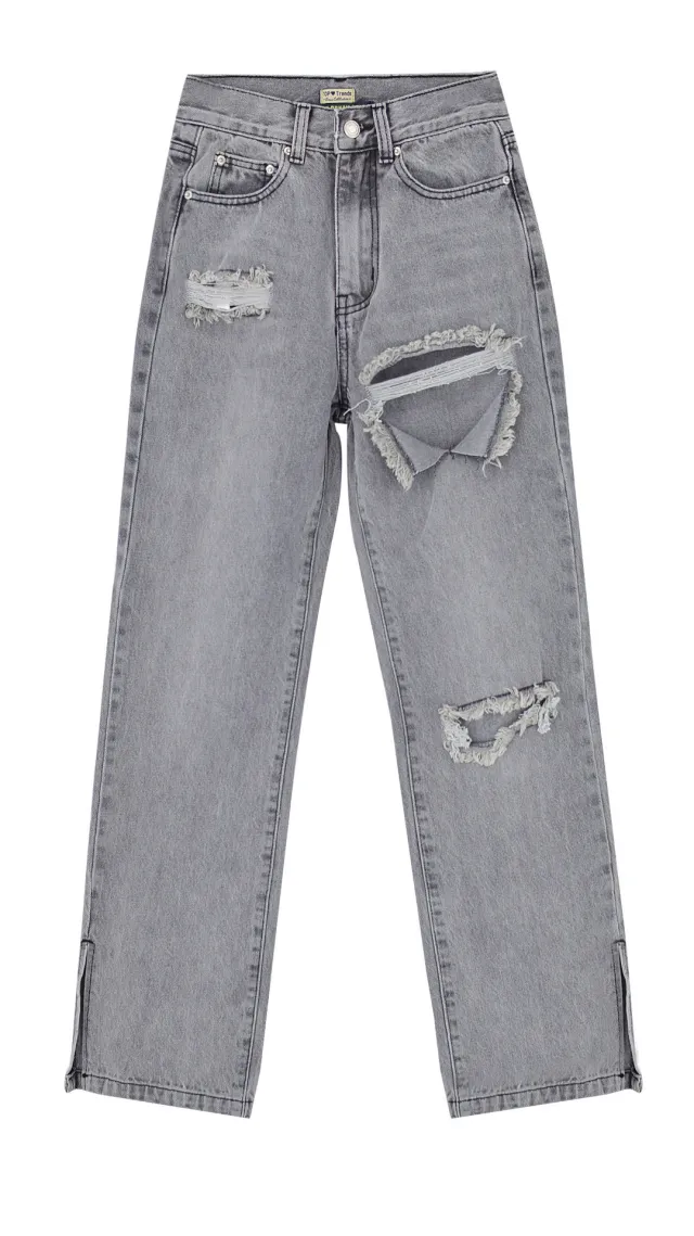 Women's High Waist Sand Gray Straight leg Denim Trousers Sand Gray - Shop at LoveMi
