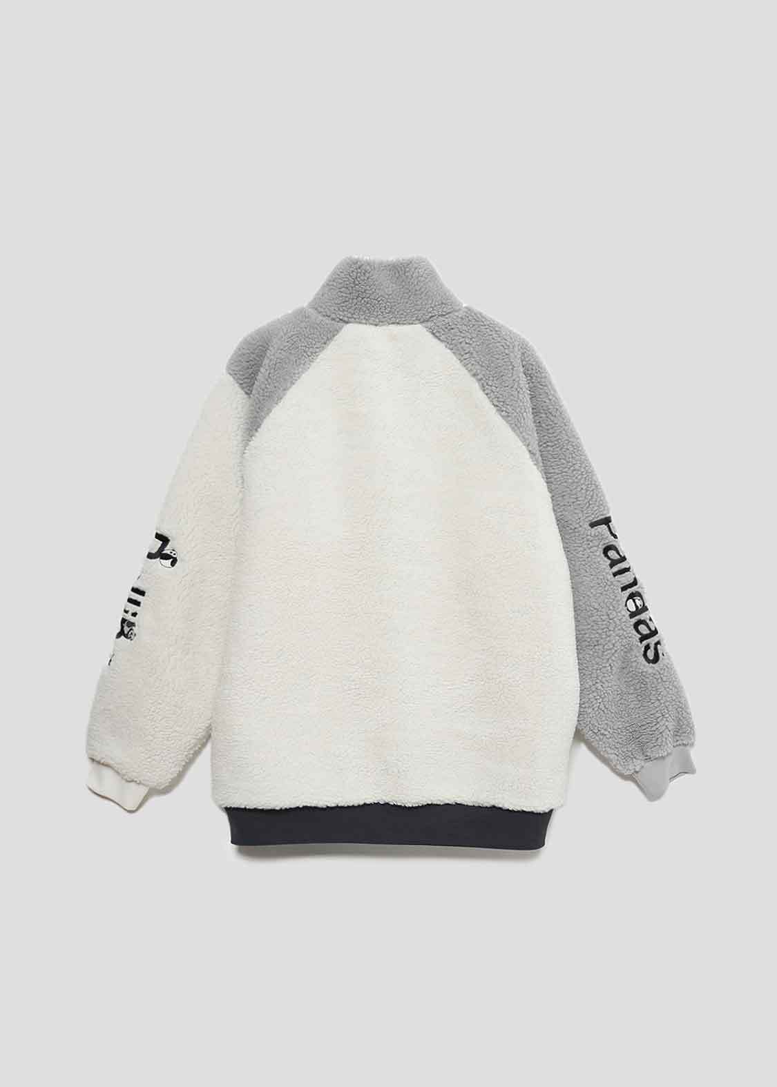 Stand Collar Lesser Panda Embroidered Color Matching Plush Coat