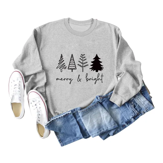 Printing Casual Women's Round Neck Loose Sweatshirt Shirt Gray - Shop at LoveMi