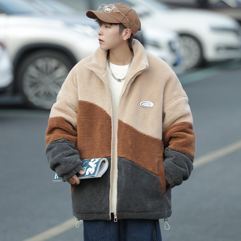 Color Stitching Thickened Cotton Cashmere Jacket