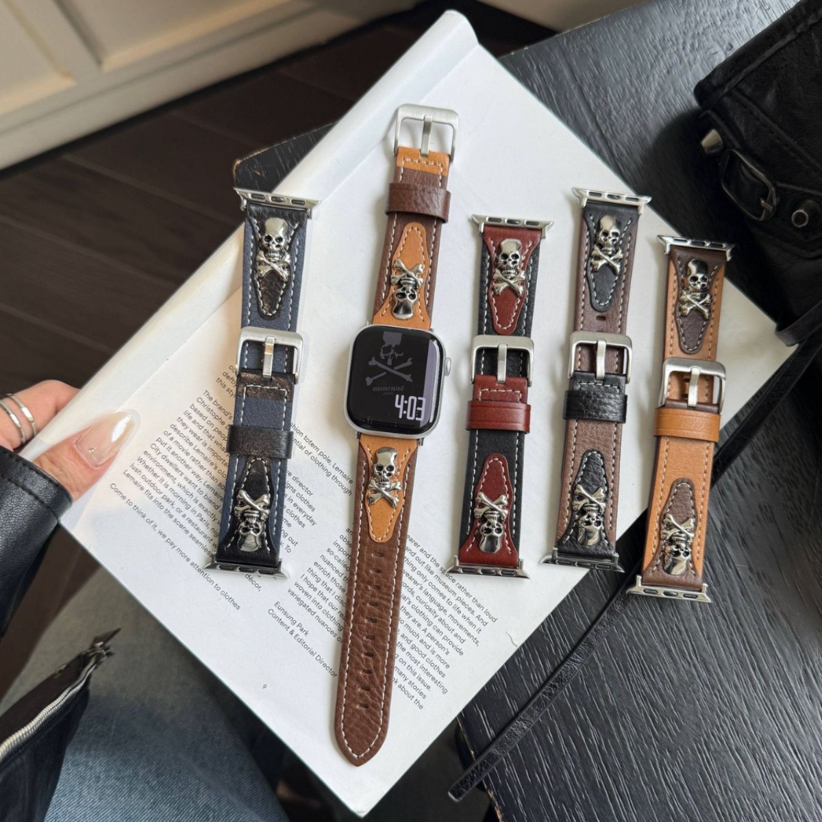 Metal Skull Decorative Leather Watch Wristband