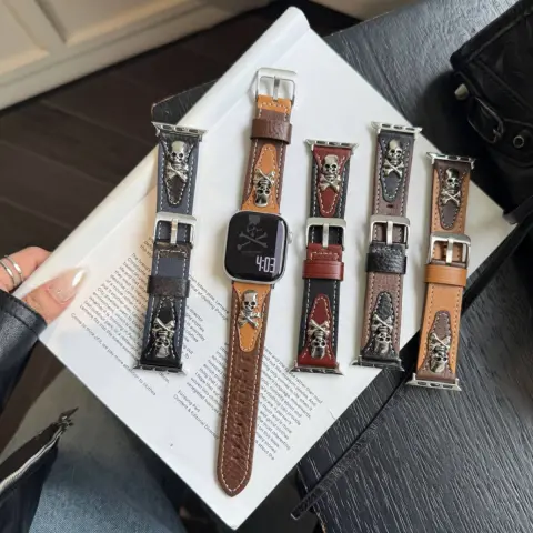 Metal Skull Decorative Leather Watch Wristband