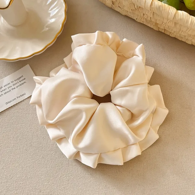 Korean Ballet Style Pleated Oversized Pillow Hair Ring Beige - Shop at LoveMi