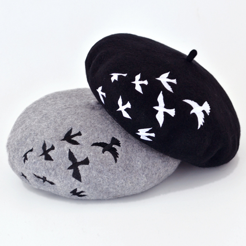 Autumn And Winter New Wool Embroidered Beretcasual