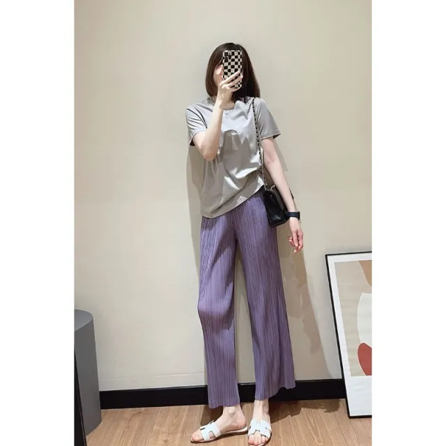 Women's Solid Color Casual Pleated Slim fit Wide leg Pants Purple - Shop at LoveMi