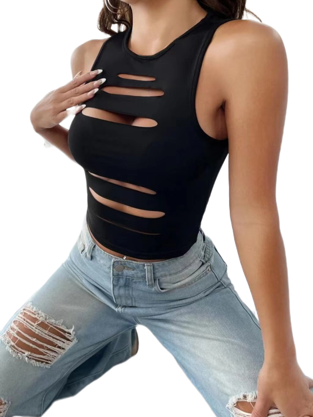 Sleek Midriff-Baring Summer Top