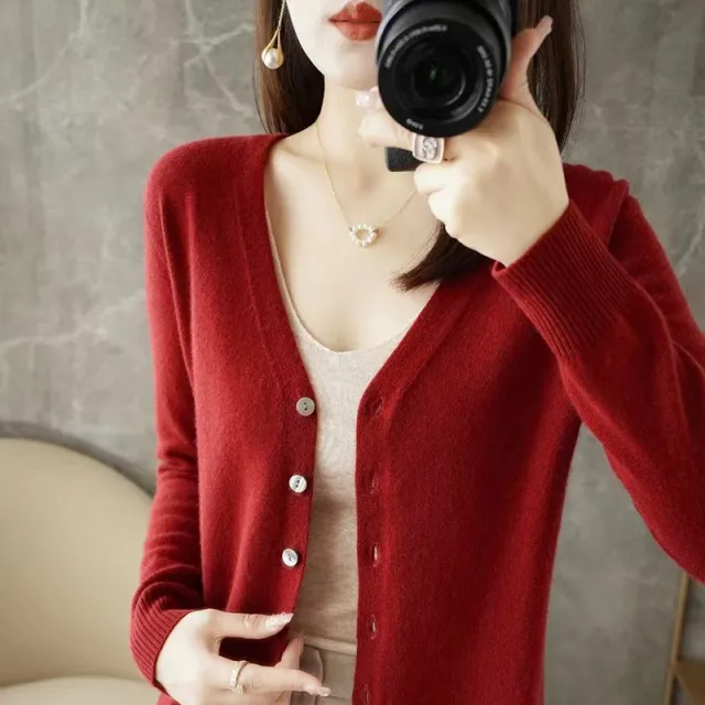 Spring And Summer New V neck Cardigan Loose Plus Size Women's Clothing Wine - Shop at LoveMi