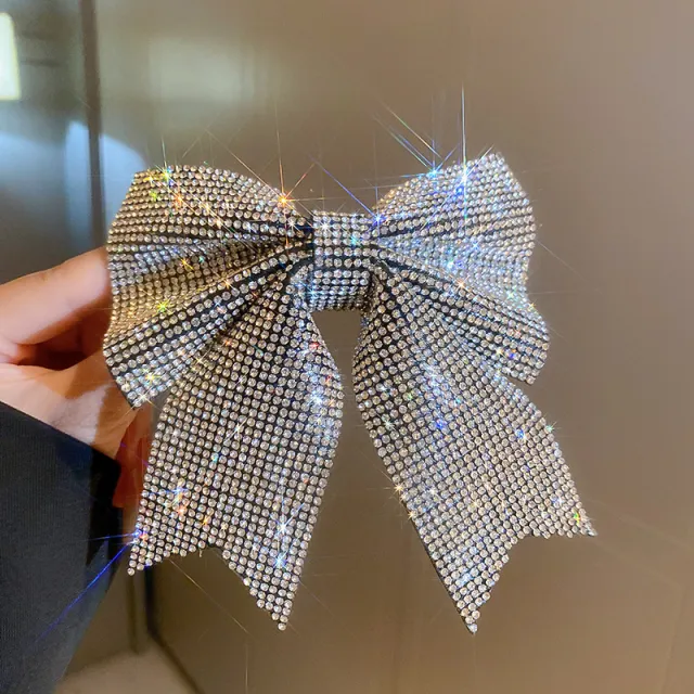 Super Fairy Full Diamond Bow Spring Clip Hairpin Silver - Shop at LoveMi