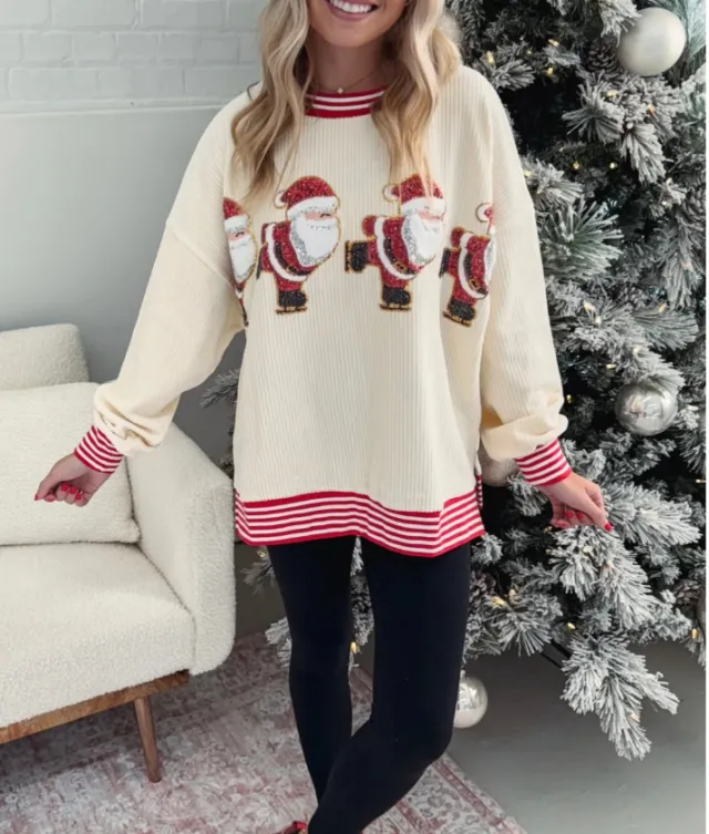 Santa Skating Sweater Sequined Gilding White - Shop at LoveMi