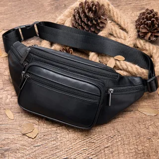Men's Sheepskin Mobile Phone Waist Bag Sports Leisure - Black