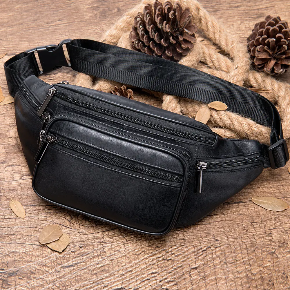 Men's Sheepskin Mobile Phone Waist Bag Sports