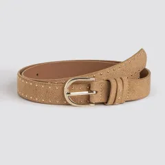 Suede Rivet Western Style Belt Simple Pin Buckle Female Claw Nail - Light Camel - View 1