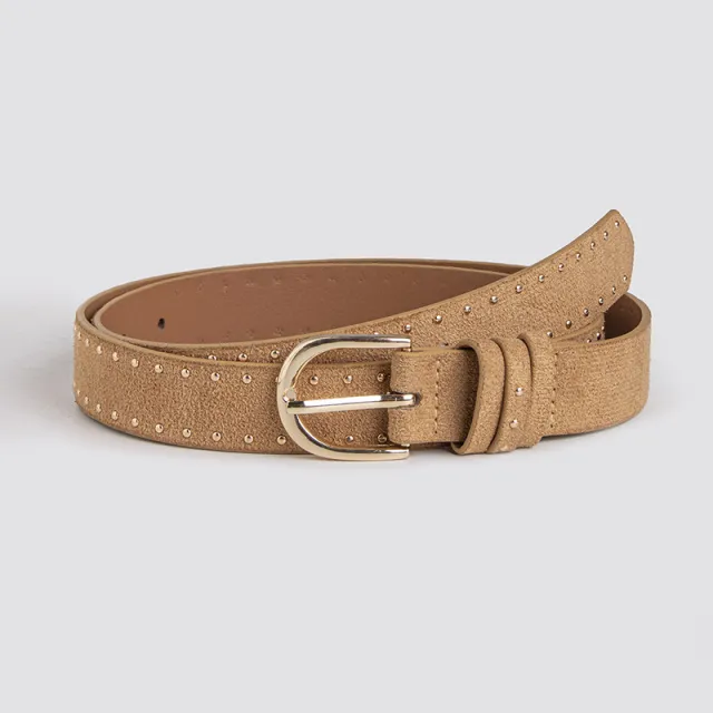 Suede Rivet Western Style Belt Simple Pin Buckle Female Claw Nail Light Camel - Shop at LoveMi