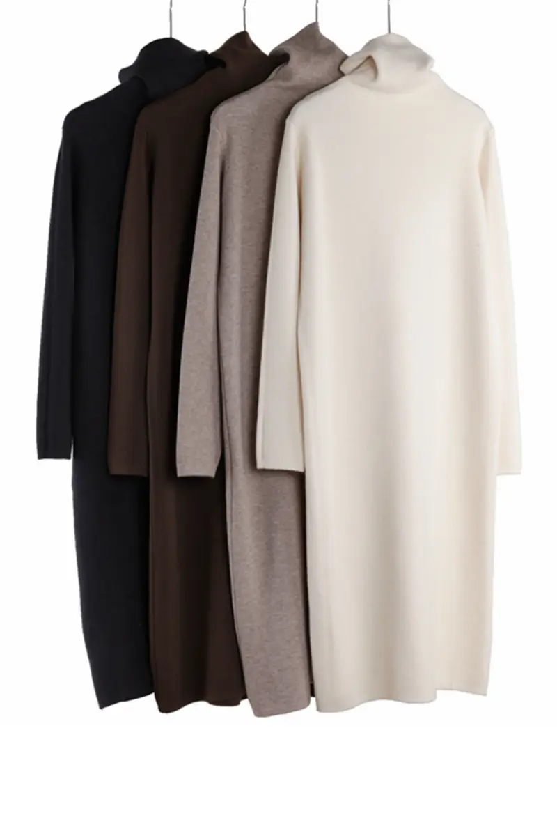 Women's Inner Wear Autumn And Winter High Collar Mid-length Temperament Overknee Sweater Long Dress