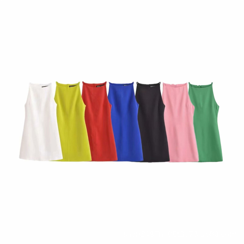 French-style Chic Straight-neck Sleeveless Slim-fit Mini Dress