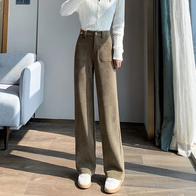 Women's Narrow Fleece Straight Wide leg Pants Camel Not Fleece Lined - Shop at LoveMi