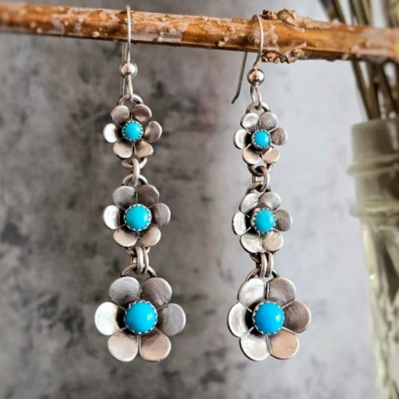 Retro Floral Turquoise Earrings For Women