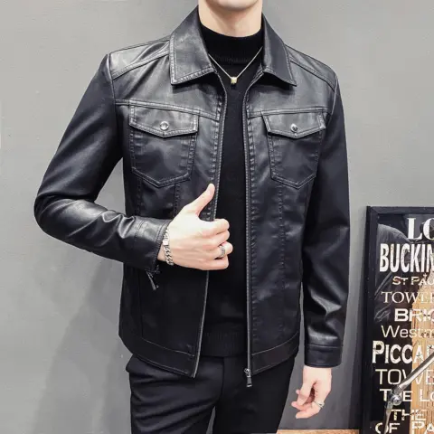 Fall Winter Men Quilted Casual Leather Clothing