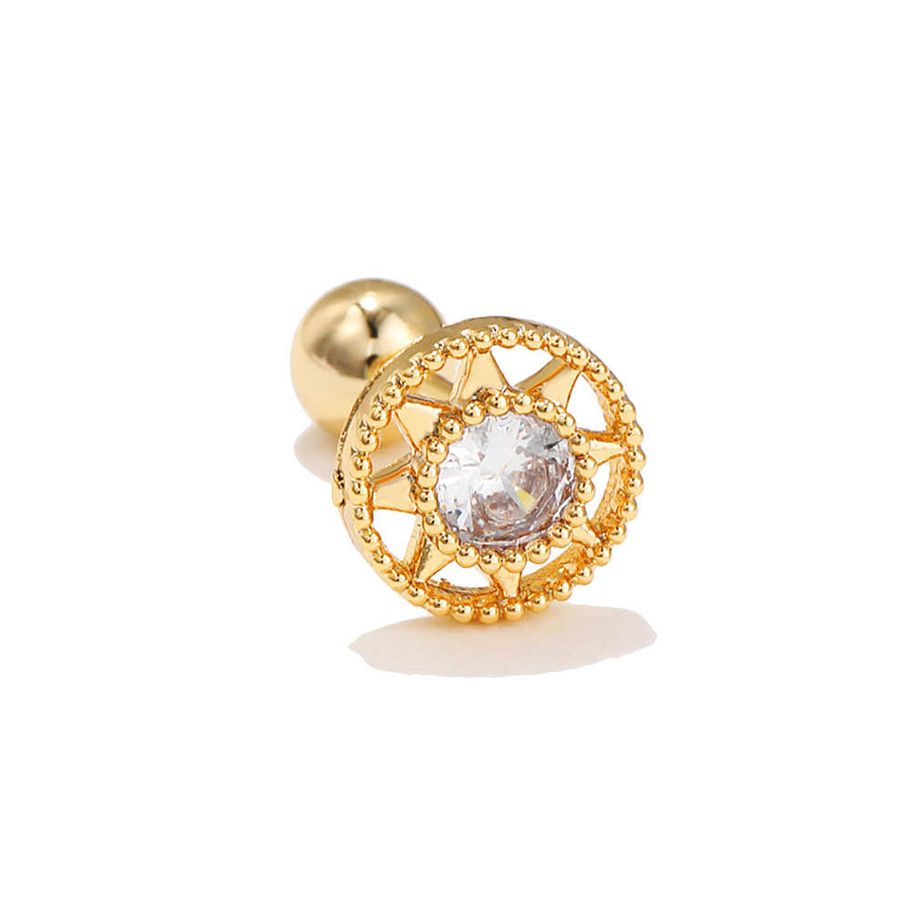 Threaded Piercing Screw Ball Leaf Earrings