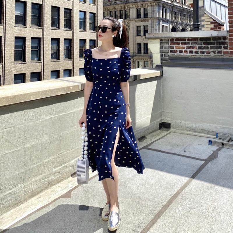 Title 4, French Blue Polka Dots Dress Women