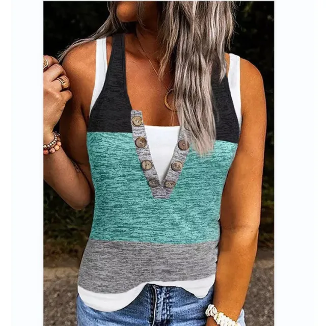 Summer New Contrast Color False Two piece Suit Women Sleeveless Vest Green - Shop at LoveMi